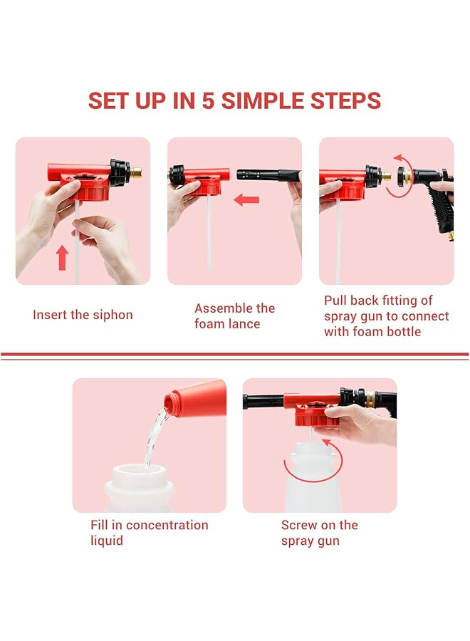 Excefore Car Wash Foam Gun With Adjustable Pressure And Concentration - Includes Brass Connector & Car Washing Mitts, Compatible With Most Garden Hoses (Red) - Image 4
