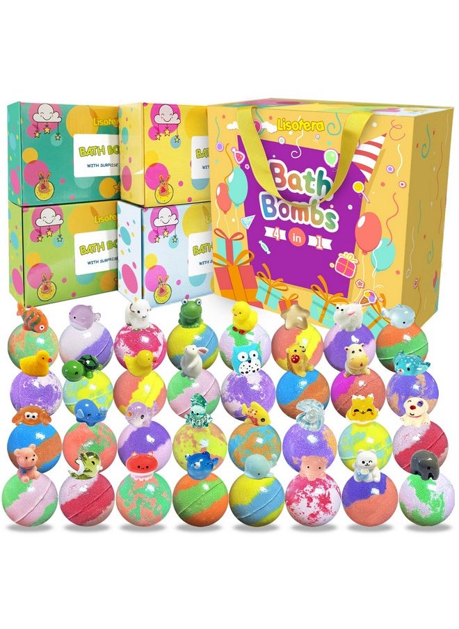 Lisotera - Bath Bombs for Kids with Surprise Inside, 32 Pack Bath Bombs with Land & Sea Animal Toys, Handmade Fizzy Colorful Bubble Children Bath Ball Gift Set for Birthday, Christmas, Halloween, Mothers Day - Image 1