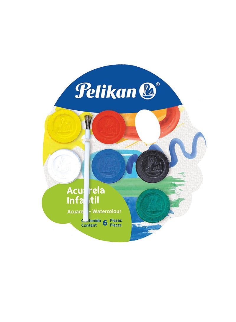 Pelikan طقم ألوان مائية قابلة للغسل وفرشاة 6 ألوان 1 لكل منها (07501216) متنوع - Image 1