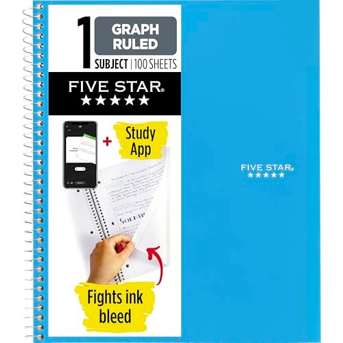 Five Star Spiral Notebook + Study App, 1 Subject, Graph Ruled Paper, 8-1/2" x 11", 100 Sheets, Fights Ink Bleed, Water Resistant Cover, Tidewater Blue (06190AA4) - Image 1