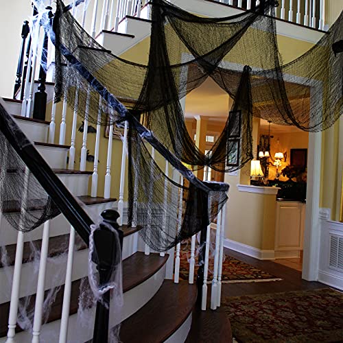 Yunfan 355" x 79" Halloween Creepy Cloth + Spider Web Halloween Decorations Outdoor Indoor Party Yard Spooky Backdrops Decor Supplies for Garden,Doorways,Haunted House,Windows,Home - Image 1