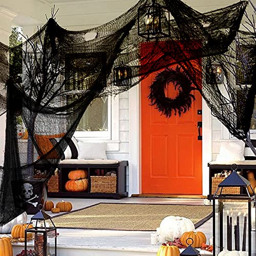 Yunfan 355" x 79" Halloween Creepy Cloth + Spider Web Halloween Decorations Outdoor Indoor Party Yard Spooky Backdrops Decor Supplies for Garden,Doorways,Haunted House,Windows,Home - Image 2