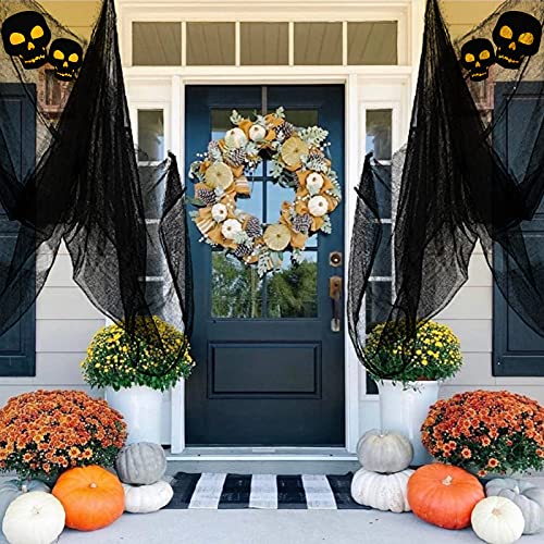 Yunfan 355" x 79" Halloween Creepy Cloth + Spider Web Halloween Decorations Outdoor Indoor Party Yard Spooky Backdrops Decor Supplies for Garden,Doorways,Haunted House,Windows,Home - Image 3