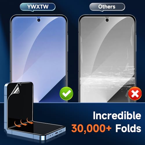 YWXTW EZ Alignment for Samsung Galaxy Z Flip 6/Z Flip 7 FE Screen Protector, [Strengthen Crease Test] 3Pcs Inner Soft EPU Film+2Pcs Front Display Tempered Glass+1 Set Camera lens Protector, Anti Scratch - Image 3
