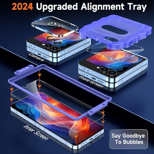 YWXTW EZ Alignment for Samsung Galaxy Z Flip 6/Z Flip 7 FE Screen Protector, [Strengthen Crease Test] 3Pcs Inner Soft EPU Film+2Pcs Front Display Tempered Glass+1 Set Camera lens Protector, Anti Scratch - Image 2