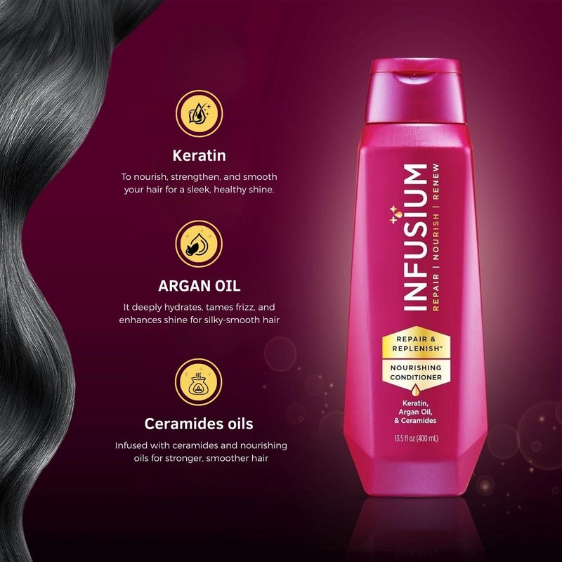 Infusium Repair and Replenish Nourishing Conditioner - Hair Conditioner with Keratin, Argan Oil, and Ceramides - Suitable for All Hair Types - 13.5 oz - Image 3