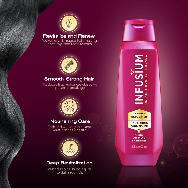 Infusium Repair and Replenish Nourishing Conditioner - Hair Conditioner with Keratin, Argan Oil, and Ceramides - Suitable for All Hair Types - 13.5 oz - Image 2