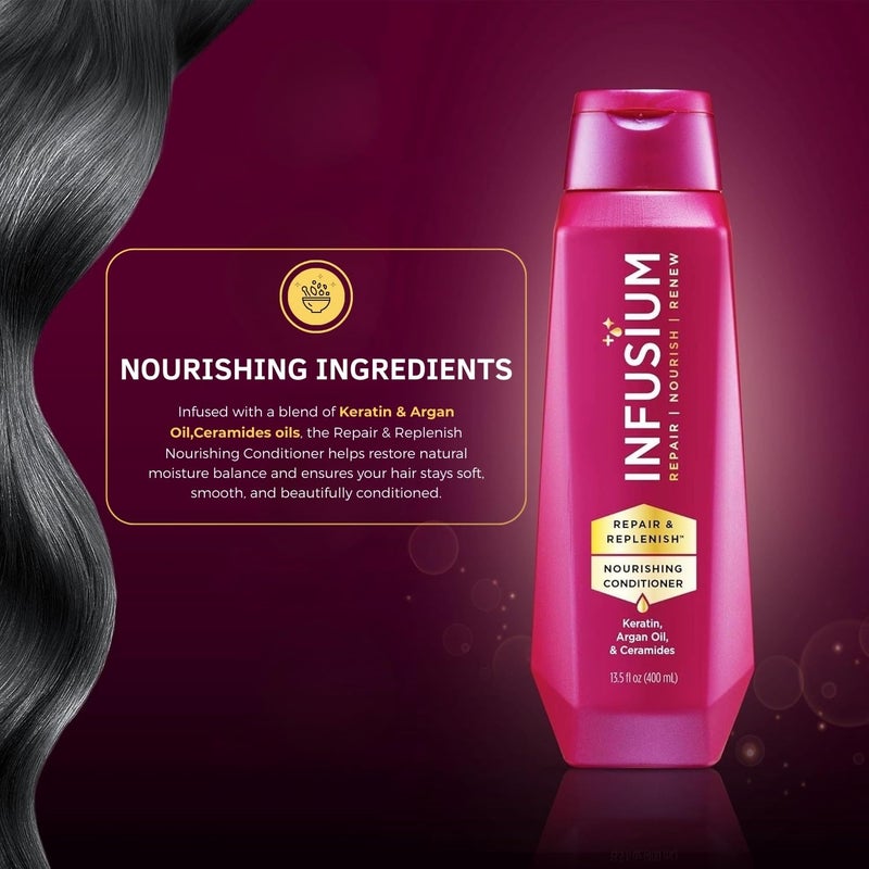 Infusium Repair and Replenish Nourishing Conditioner - Hair Conditioner with Keratin, Argan Oil, and Ceramides - Suitable for All Hair Types - 13.5 oz - Image 1