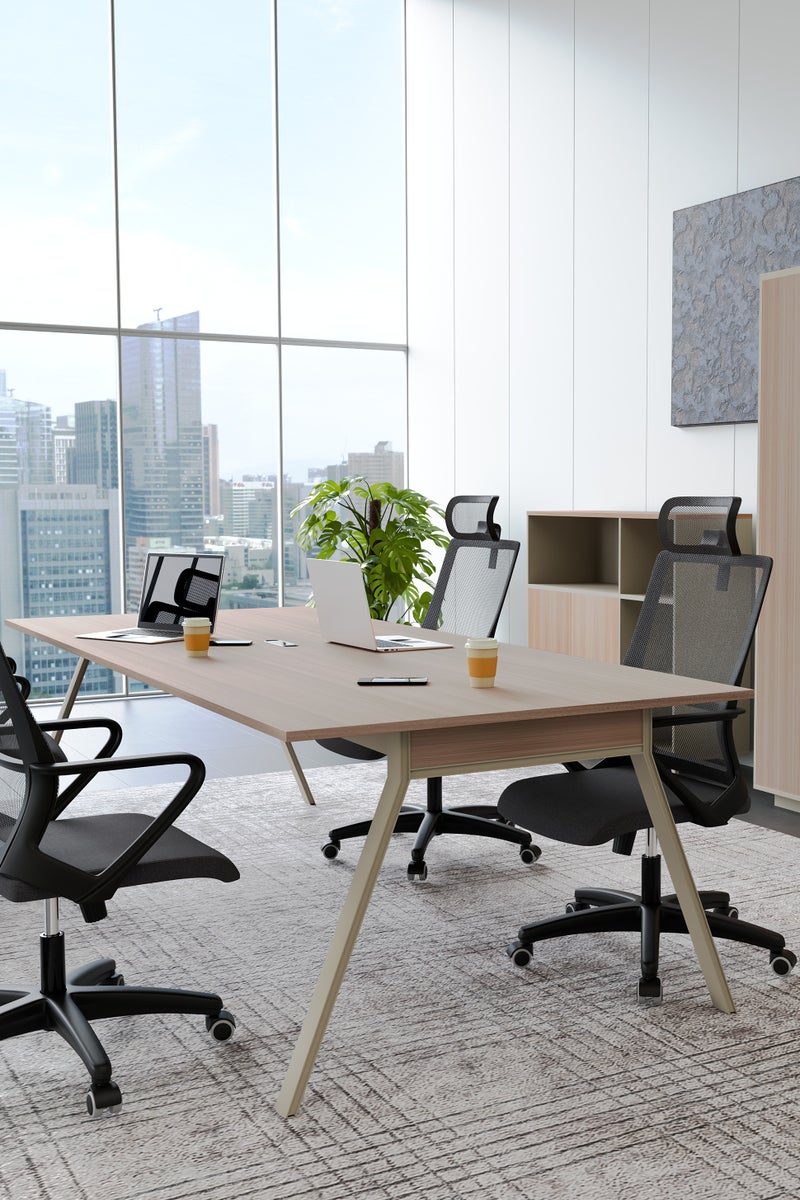 NEO FRONT FURNITURE Office Meeting Table – Beige & Brown MDF Conference Table with Metal Legs & Built-In Charging Hub, 10–12 Seater Executive Boardroom Table 3200×1200×750 mm (XS-Y-H32)  - Image 3