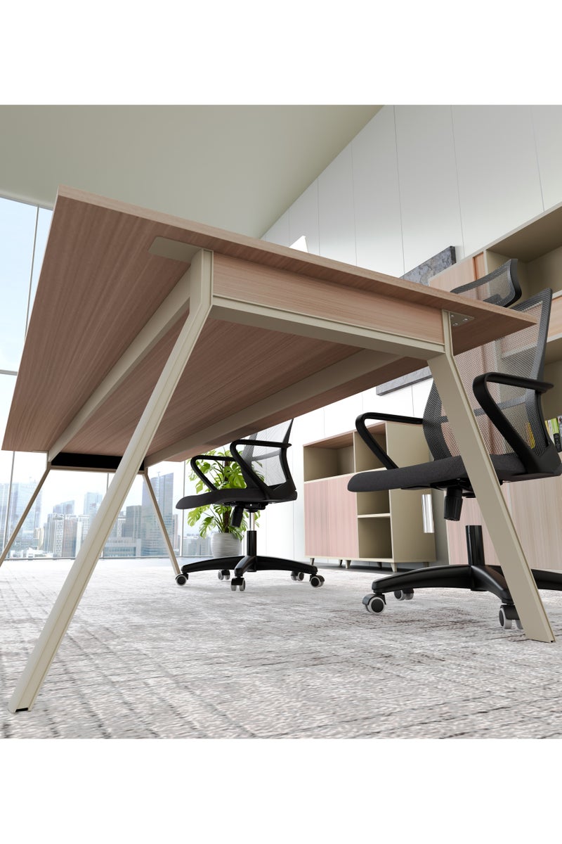 NEO FRONT FURNITURE Office Meeting Table – Beige & Brown MDF Conference Table with Metal Legs & Built-In Charging Hub, 10–12 Seater Executive Boardroom Table 3200×1200×750 mm (XS-Y-H32)  - Image 5