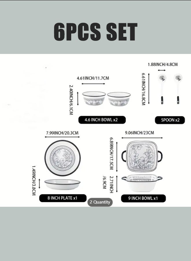 هاهاهاي طقم أواني طعام من البورسلين مكون من 6 قطع، طقم أطباق أنيق، آمن للاستخدام في الميكروويف وغسالة الأطباق، مثالي كهدية لعيد الميلاد، عيد مبارك، الحفلات والاستخدام اليومي، أواني مائدة متينة وأنيقة - Image 4