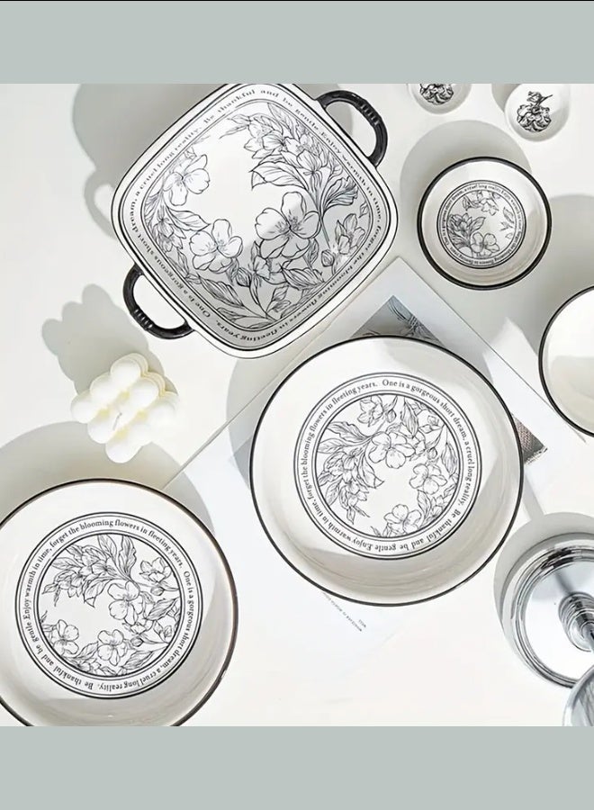 هاهاهاي طقم أواني طعام من البورسلين مكون من 6 قطع، طقم أطباق أنيق، آمن للاستخدام في الميكروويف وغسالة الأطباق، مثالي كهدية لعيد الميلاد، عيد مبارك، الحفلات والاستخدام اليومي، أواني مائدة متينة وأنيقة - Image 2