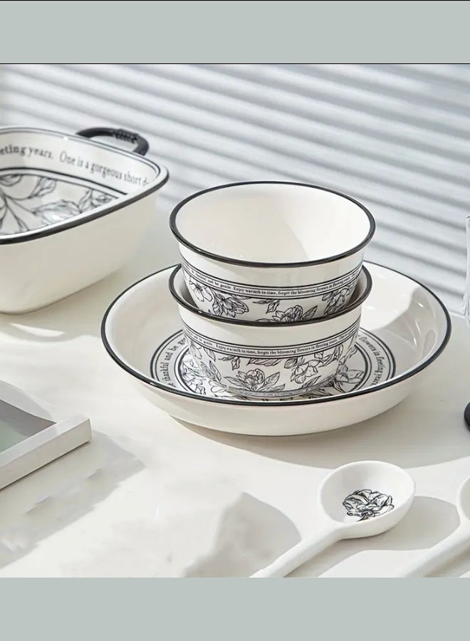 هاهاهاي طقم أواني طعام من البورسلين مكون من 6 قطع، طقم أطباق أنيق، آمن للاستخدام في الميكروويف وغسالة الأطباق، مثالي كهدية لعيد الميلاد، عيد مبارك، الحفلات والاستخدام اليومي، أواني مائدة متينة وأنيقة - Image 3