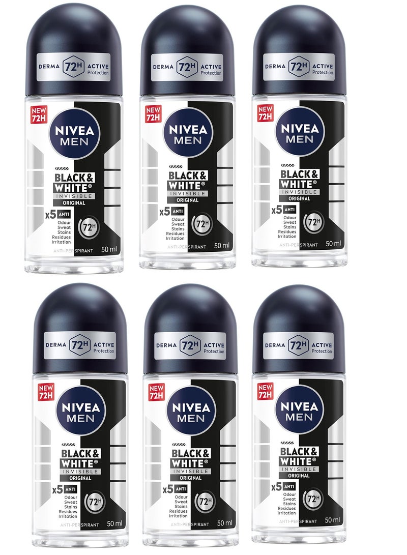Nivea Pack Of 6 Black & White Invisible Original Antiperspirant Roll On 50ml - Image 1