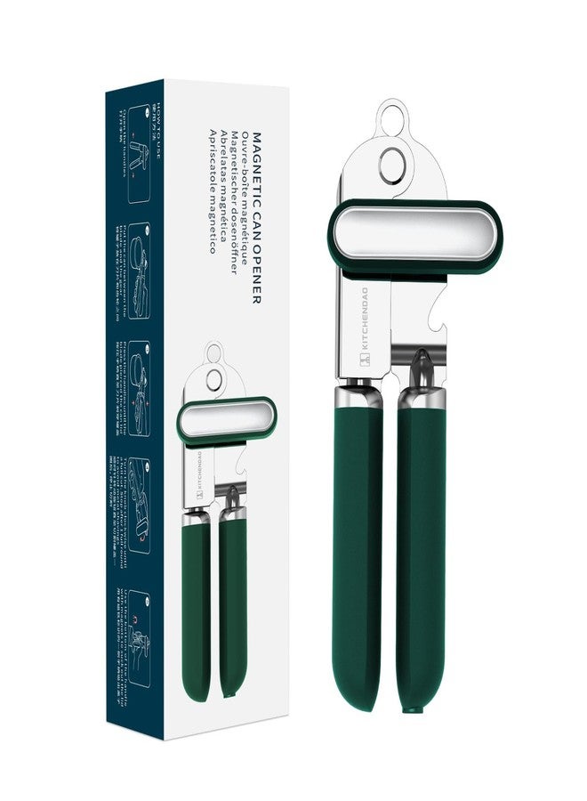 KITCHENDAO فتاحة علب يدوية من كيتشنداو، بشفرة ساندفيك 12C27 فائقة الحدة، فتاحة علب يدوية مزودة بمغناطيس، حافة قطع ناعمة، مقبض مريح، مقبض كبير الحجم مناسب لكبار السن ومرضى التهاب المفاصل، سهلة الاستخدام، لون أخضر - Image 1