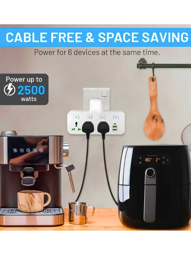 Chase Up 3 Way Plug Extension Socket with 2 USB & 1 Type-C Ports, UK Multi Plug Adapter with Switches - Ideal for Home, Office, Kitchen, Garden, Outdoor Use and travel. - Image 4