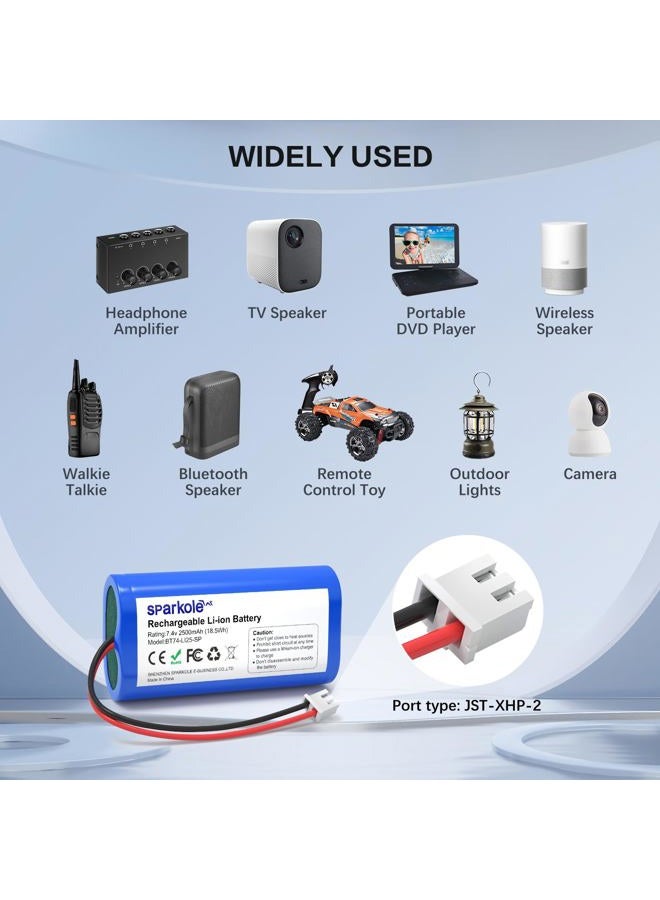 SPARKOLE 7.4V 2500mAh Li-ion Rechargeable Battery for Speaker/Remote Control Toy/Bluetooth Boom Box/Portable DVD Player/Outdoor Lighting - Image 3