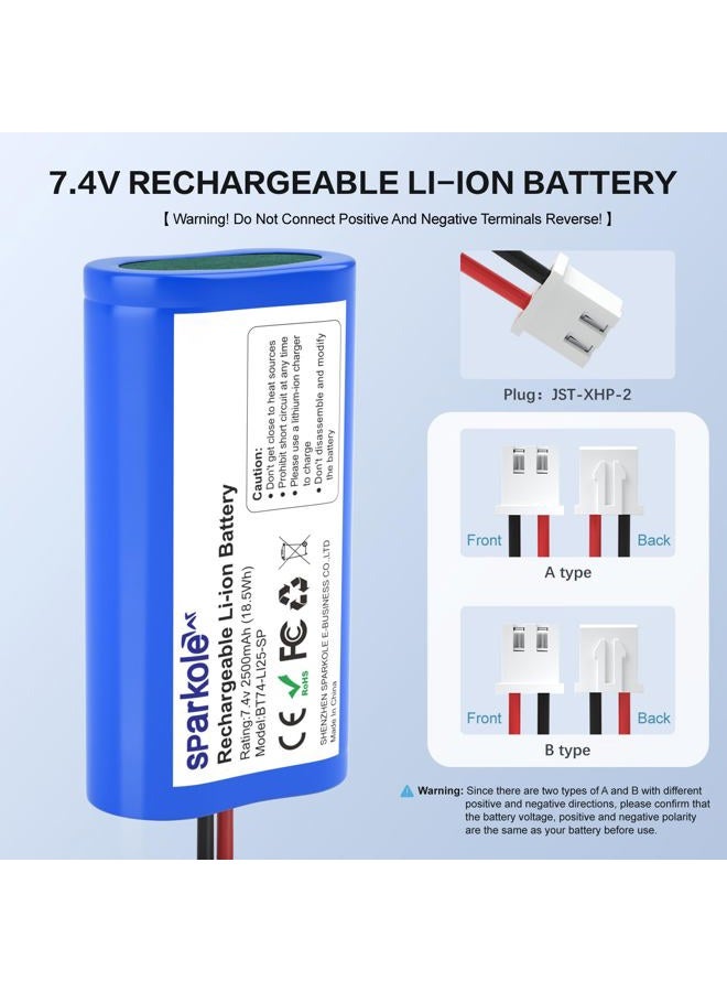 SPARKOLE 7.4V 2500mAh Li-ion Rechargeable Battery for Speaker/Remote Control Toy/Bluetooth Boom Box/Portable DVD Player/Outdoor Lighting - Image 1