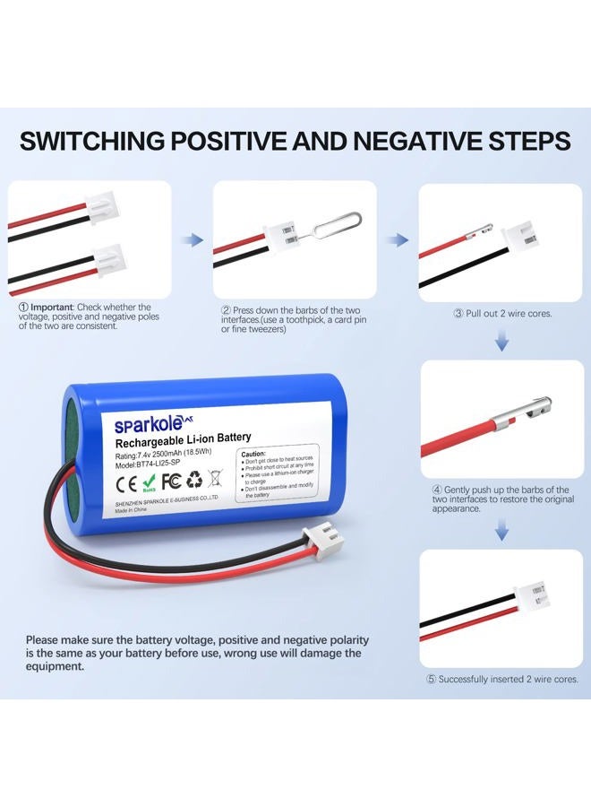 SPARKOLE 7.4V 2500mAh Li-ion Rechargeable Battery for Speaker/Remote Control Toy/Bluetooth Boom Box/Portable DVD Player/Outdoor Lighting - Image 2