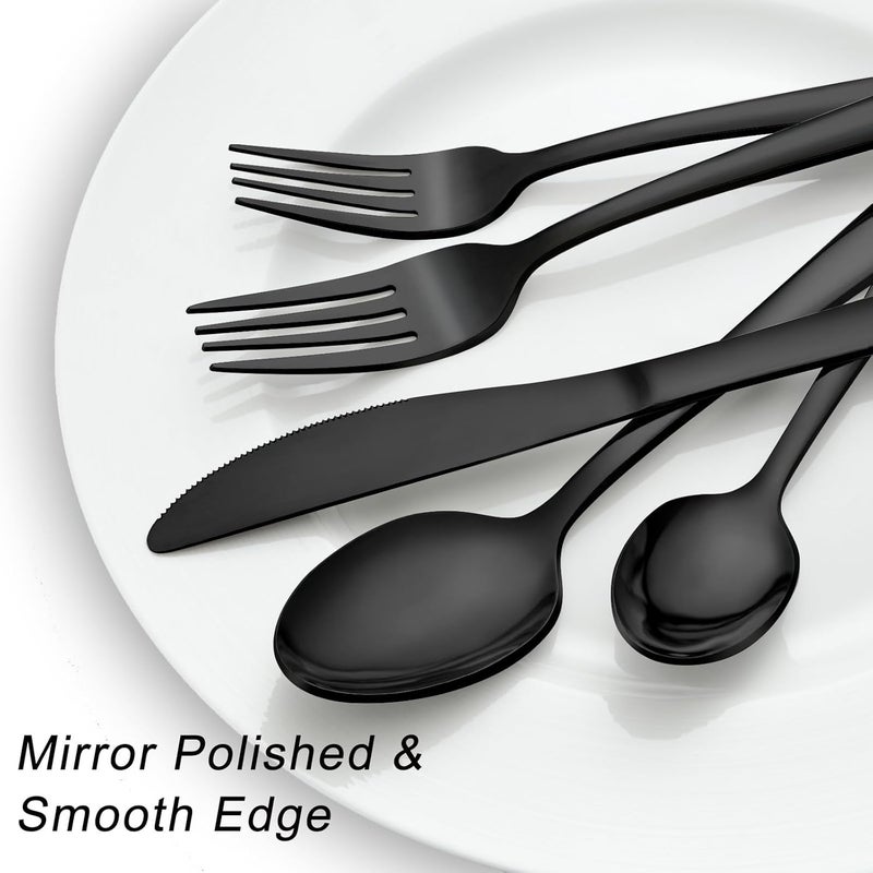 Pleafind 72Pcs Black Silverware Sets for 12 - Dishwasher Safe, Flatware Set with Steak Knives, Stainless Steel Cutlery Set, Include Forks Spoons and Knives Set, Utensil Sets for Home Restaurant - Image 3