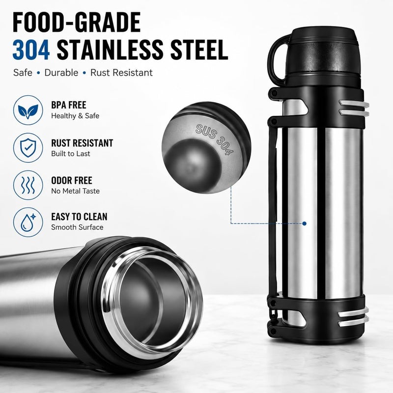 KIDENEI 2.0L Vacuum Insulated Bottle with Handle Cup, Stainless Steel Insulated Water Jug with Strap, Keeping Hot or Cold 24 Hours Coffee Thermos for Traveling Hiking Fishing - Image 4