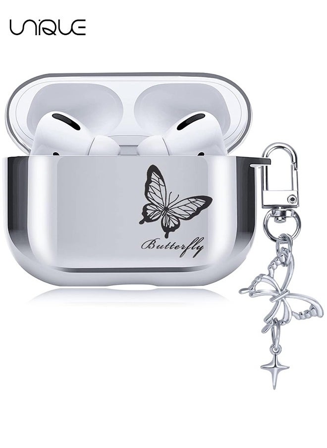 Unique For Air Pods pro 2 Case, Keychain with Beautiful Butterfly Pendant, For Air Pods pro 2 Case, Eco-Friendly Silicone Plating Soft Case  - Image 1