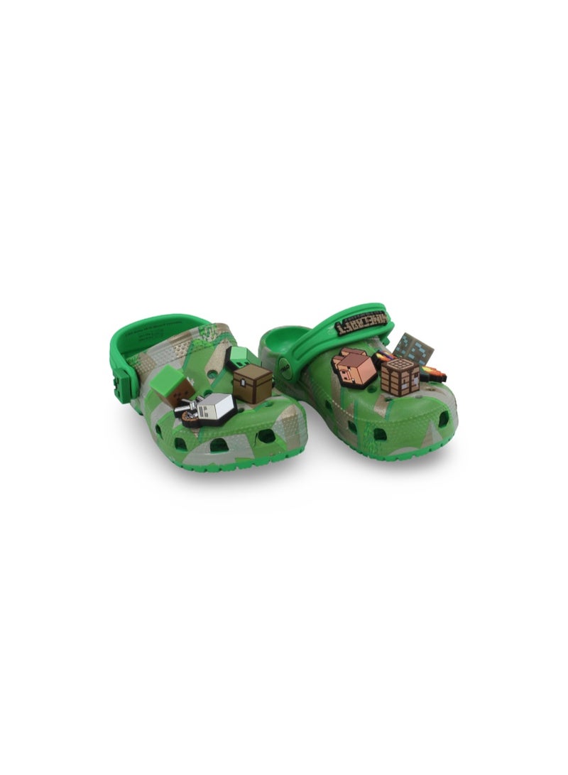 Unisex Kids Rubber Crocs – Green with Minecraft Elevated Design - Image 1