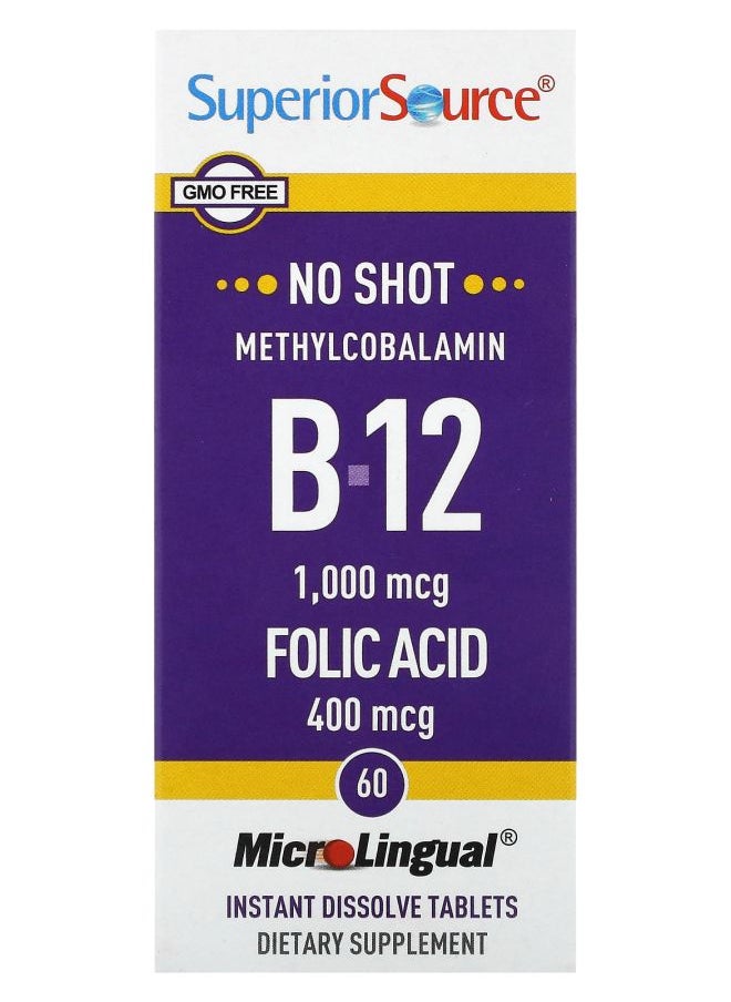 Superior Source Methylcobalamin B12 Folic Acid 60 Instant Dissolve Tablets 