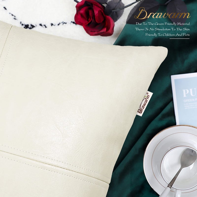 BRAWARM BRAWARM Faux Leather Throw Pillow Covers 20 X 20 Inches  Cream Leather Pillow Cover  Hand Stitched Leather Decorative Pillow Cover for Couch Sofa Bed Living Room Home Garden - Image 5