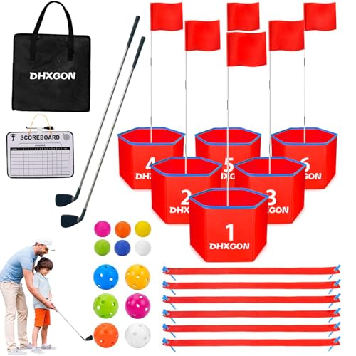 DHXGON Backyard Golf Game with 2 Clubs Portable 6 Hole Golf Course Outdoor Yard Golf Chipping Game for Family and Adults Beach Park Lawn Field Day Reunion Party Games - Image 1