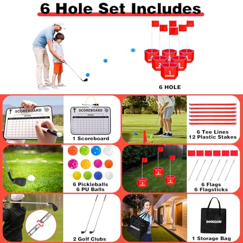 DHXGON Backyard Golf Game with 2 Clubs Portable 6 Hole Golf Course Outdoor Yard Golf Chipping Game for Family and Adults Beach Park Lawn Field Day Reunion Party Games - Image 5