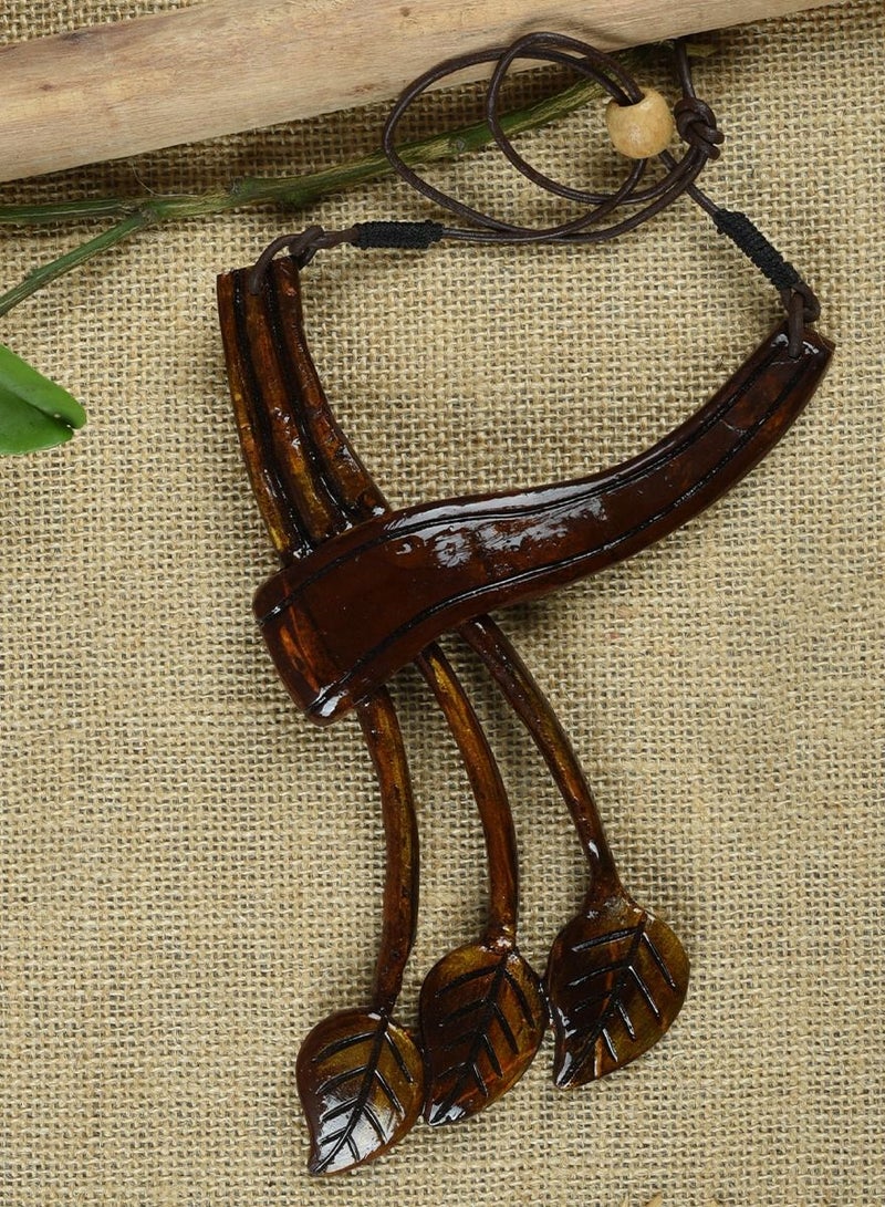 Handmade Coconut Shell Leaves Design and Tribal Design Necklace with Matching Earrings Combo Set of 2  - Image 5