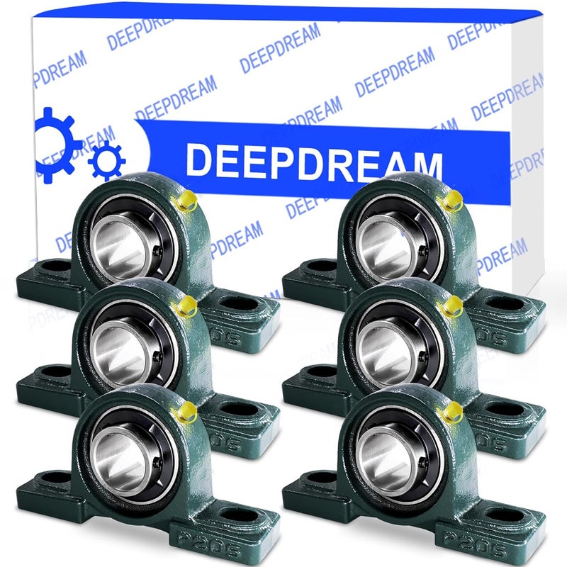 DEEPDREAM UCP205-16 Pillow Block Bearing 1 Inch Shaft Pack of 6 Mounted P205 Cast Iron With 1" Bore, Self Alignment - Image 1
