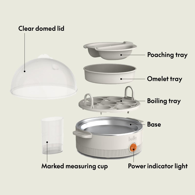 bella Electric Egg Cooker, 7 Eggs Capacity Tray, Single Stack, for Poached, Scrambled, Hard, Medium & Soft Boiled Eggs, Omelets and Steamed Dumplings, Auto Shutoff, 360 Watt, Oatmilk - Image 2