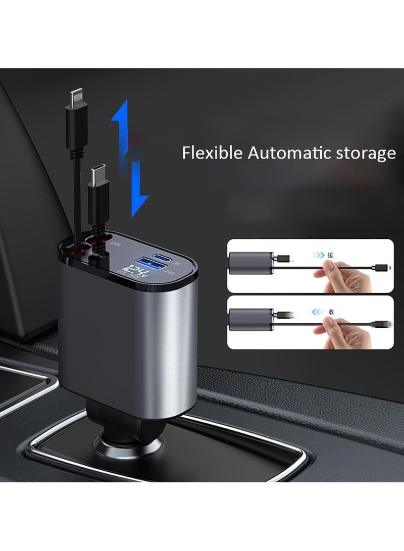 Retractable Car Charger, Fast Car Phone Charger 120W, Charger Cables for iPhone + Type C Charge Cable + USB (A+C) Ports Car Charger Adapter, Compatible with iPhone, Huawei Galaxy S23/ S22/S10 - Image 4