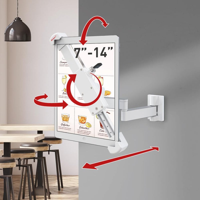 Barkan Lockable Tablet Mount Holder for 7 14 inch Devices AntiTheft Full Motion Articulating 360 degree Rotation Bracket fits Apple iPad Air Mini Samsung Galaxy Tab Fire HD 7 8 10