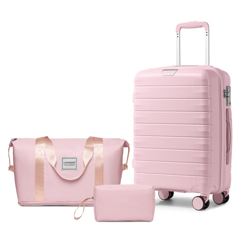 LARVENDER Luggage Sets 3 Piece with Duffel Bag Hardside PP Carry On Suitcase with 360Â° Spinner Wheels TSA Lock Luggage Sets for Women, Orchid Pink - Image 1
