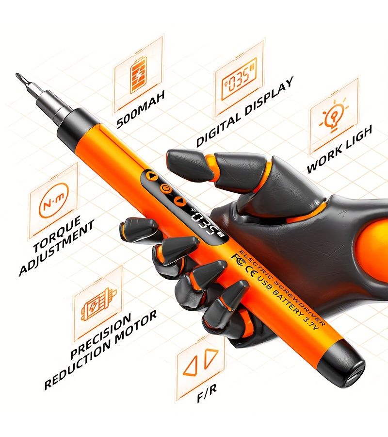 Gray Digital Display Electric Screwdriver Set 46 In 1 Wireless Quiet High Torque Adjustable With Light Rechargeable Lithium Battery Low Battery Indicator Overload Protection USB Portable Mini Tool For Home Use - Image 4