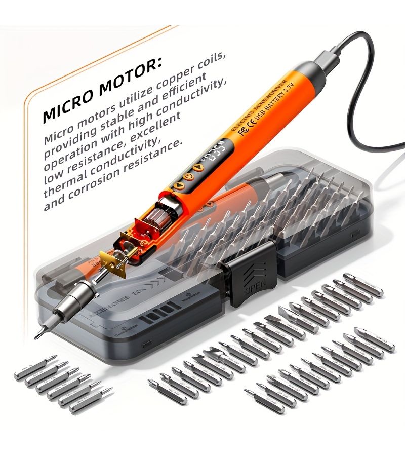 Gray Digital Display Electric Screwdriver Set 46 In 1 Wireless Quiet High Torque Adjustable With Light Rechargeable Lithium Battery Low Battery Indicator Overload Protection USB Portable Mini Tool For Home Use - Image 3