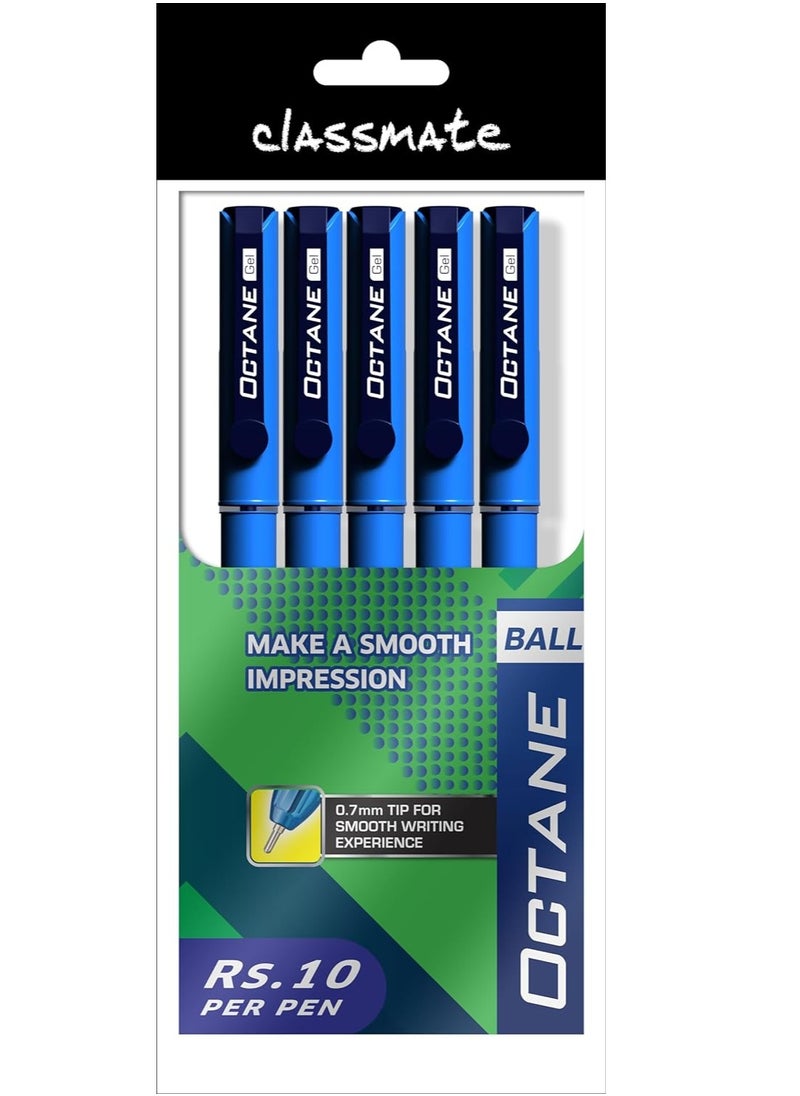classmate Classmate Octane- Blue Ball Pens (pack Of 5) | Smooth & Fast Writing Ball Pens | Comfortable To Hold & Write| School & Office Stationery| Work From Home Essentials  - Image 1