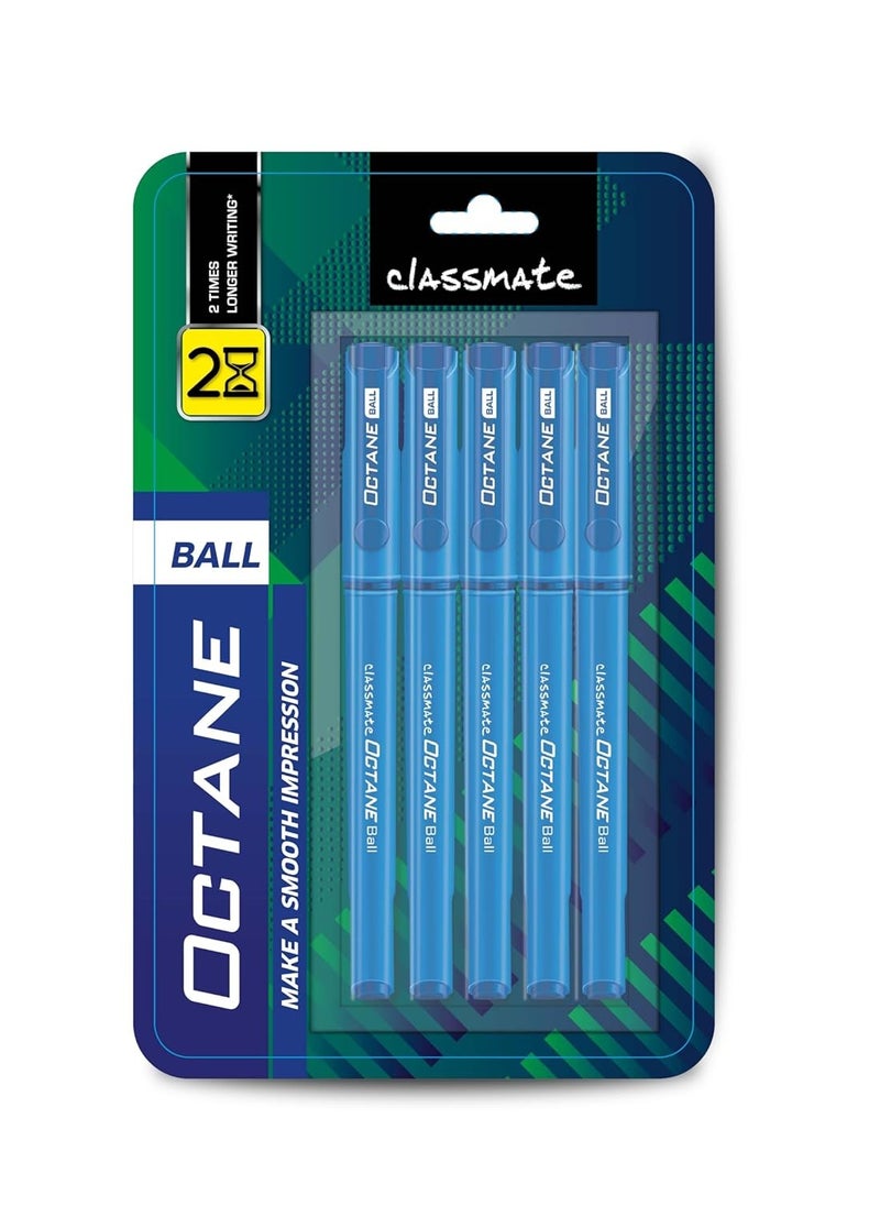 classmate Classmate Octane- Blue Ball Pens (pack Of 5) | Smooth & Fast Writing Ball Pens | Comfortable To Hold & Write| School & Office Stationery| Work From Home Essentials  - Image 2