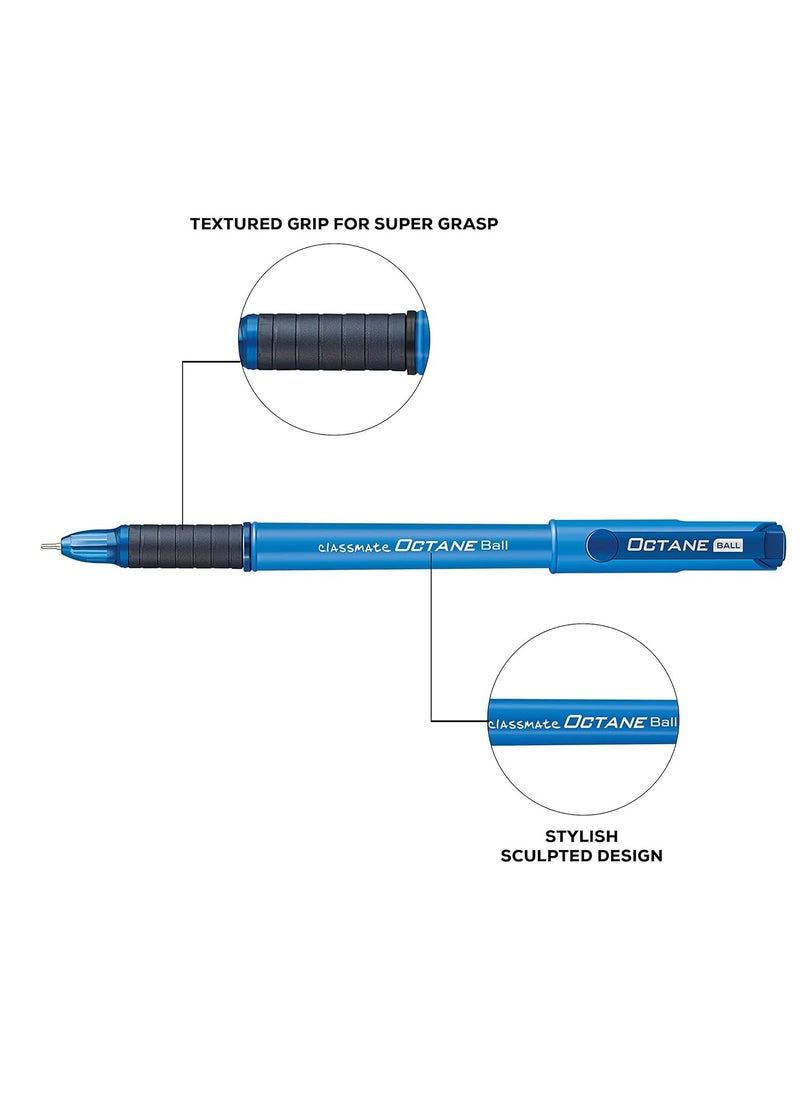 classmate Classmate Octane- Blue Ball Pens (pack Of 5) | Smooth & Fast Writing Ball Pens | Comfortable To Hold & Write| School & Office Stationery| Work From Home Essentials  - Image 4