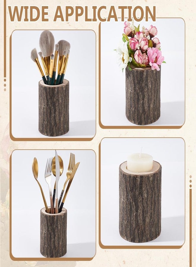 AHANDMAKER 2Pcs Rustic Wood Pen Cup Holder, Wood Pencil Holder Round Desktop Organizer, Pencil Cup Wooden Log Pen Stand, Desktop Stationary Organizer for Office Home Brush Pen Holder - Image 4