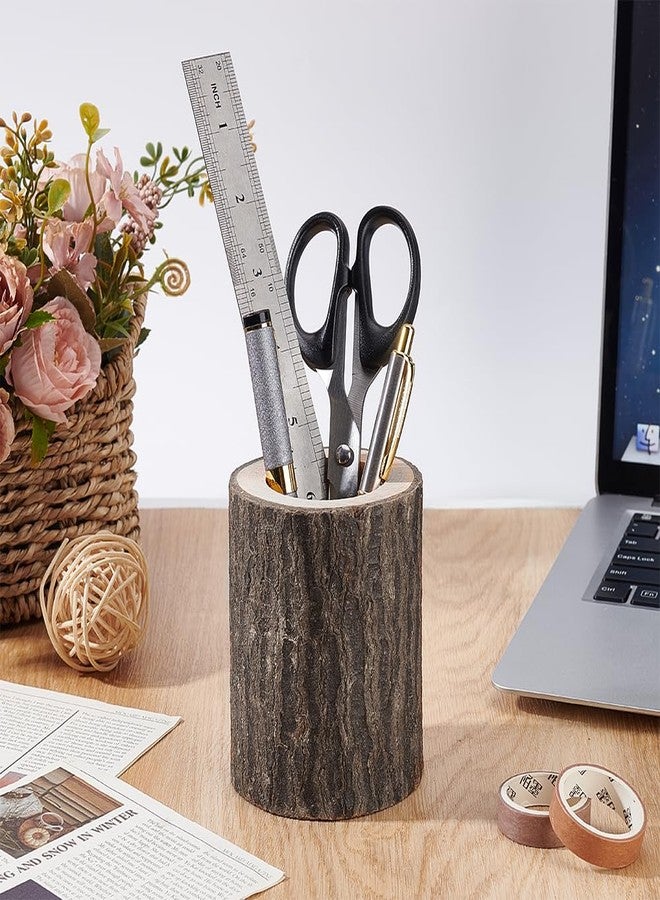 AHANDMAKER 2Pcs Rustic Wood Pen Cup Holder, Wood Pencil Holder Round Desktop Organizer, Pencil Cup Wooden Log Pen Stand, Desktop Stationary Organizer for Office Home Brush Pen Holder - Image 5