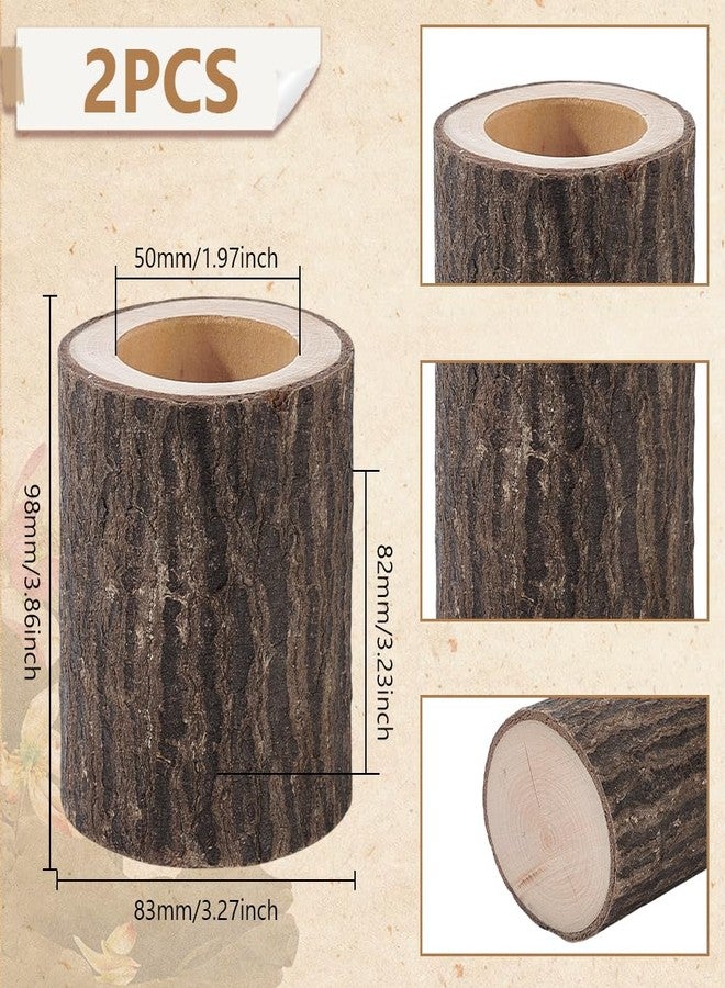 AHANDMAKER 2Pcs Rustic Wood Pen Cup Holder, Wood Pencil Holder Round Desktop Organizer, Pencil Cup Wooden Log Pen Stand, Desktop Stationary Organizer for Office Home Brush Pen Holder - Image 2