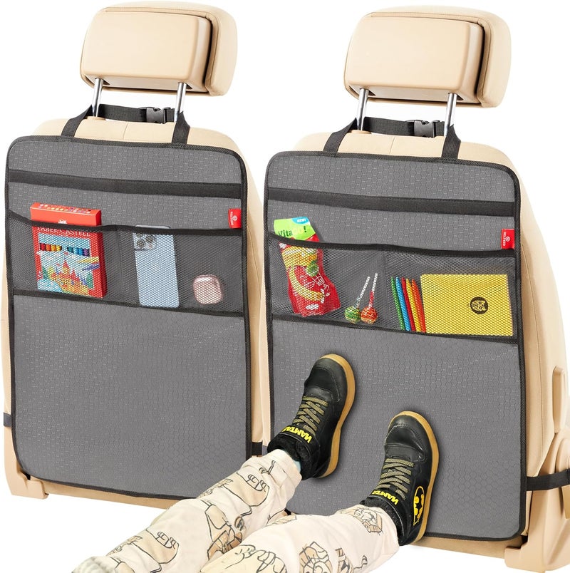 Helteko Back Seat Protector for Car, 2 Pack Premium Kick Mats for Kids, Extra Large Car Seat Cover for Backseat with Mesh Pockets, Waterproof Material, Dirt & Mud Protection, Midnight Black - Image 1