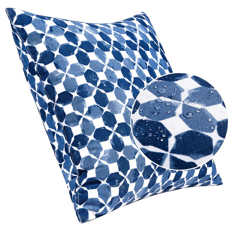 JMGBird Waterproof Outdoor Pillows Set of 2, 18x18 inch Weather Resistant White with Diamond Blue Petal Pattern Throw Pillows with Inserts for Patio Furniture - Image 4