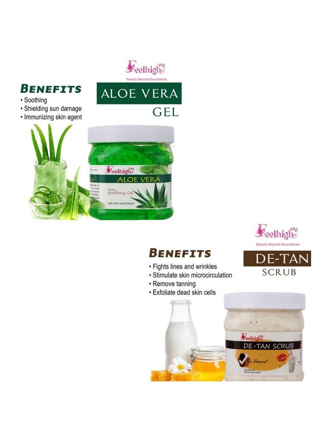 FEELHIGH Face And Body Combo Aloe Vera Gel with natural Aloevera Extract for Moisturize and Smooth Glowing Skin 500ml jar & De tan Scrub enriched with Milk & Honey helps to Tan removal for man & woman 500ml jar - Image 2