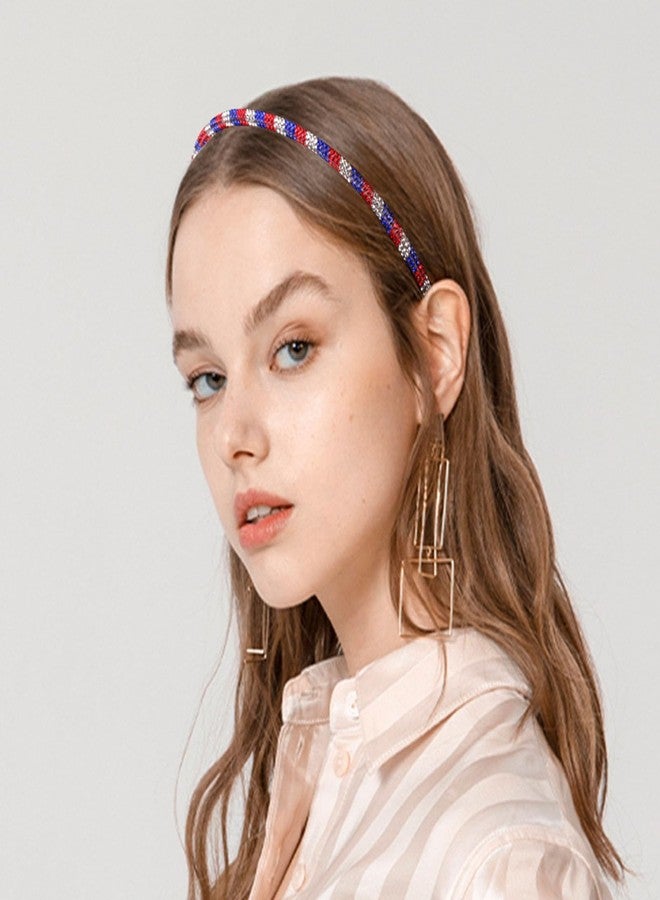 Soochat Patriotic Rhinestone Headband 4th of July Headband Red White Blue Stripes Hair band for Independence Day Patriotic Holiday Hair Accessories - Image 3