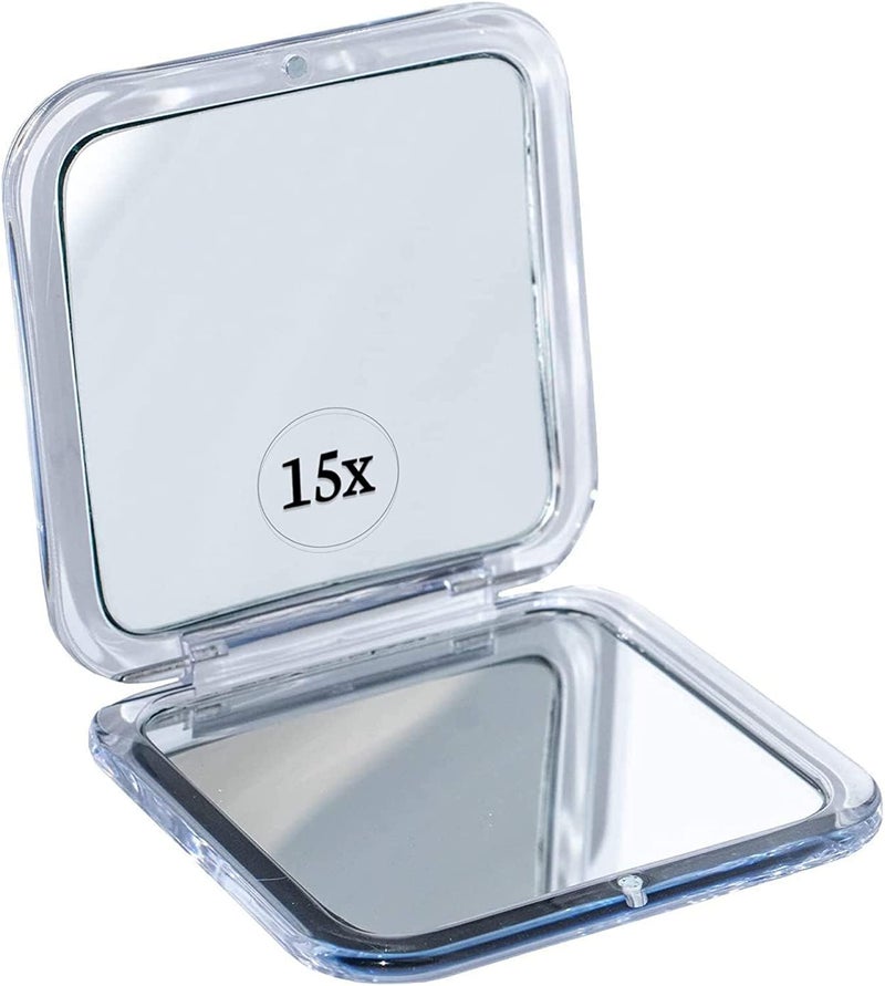 MIRRORVANA Small Compact 15X Magnifying Mirror for Travel  Handheld Foldable  Lightweight  Mini PocketSized Magnified Mirror for Purse  Square 33 x 33